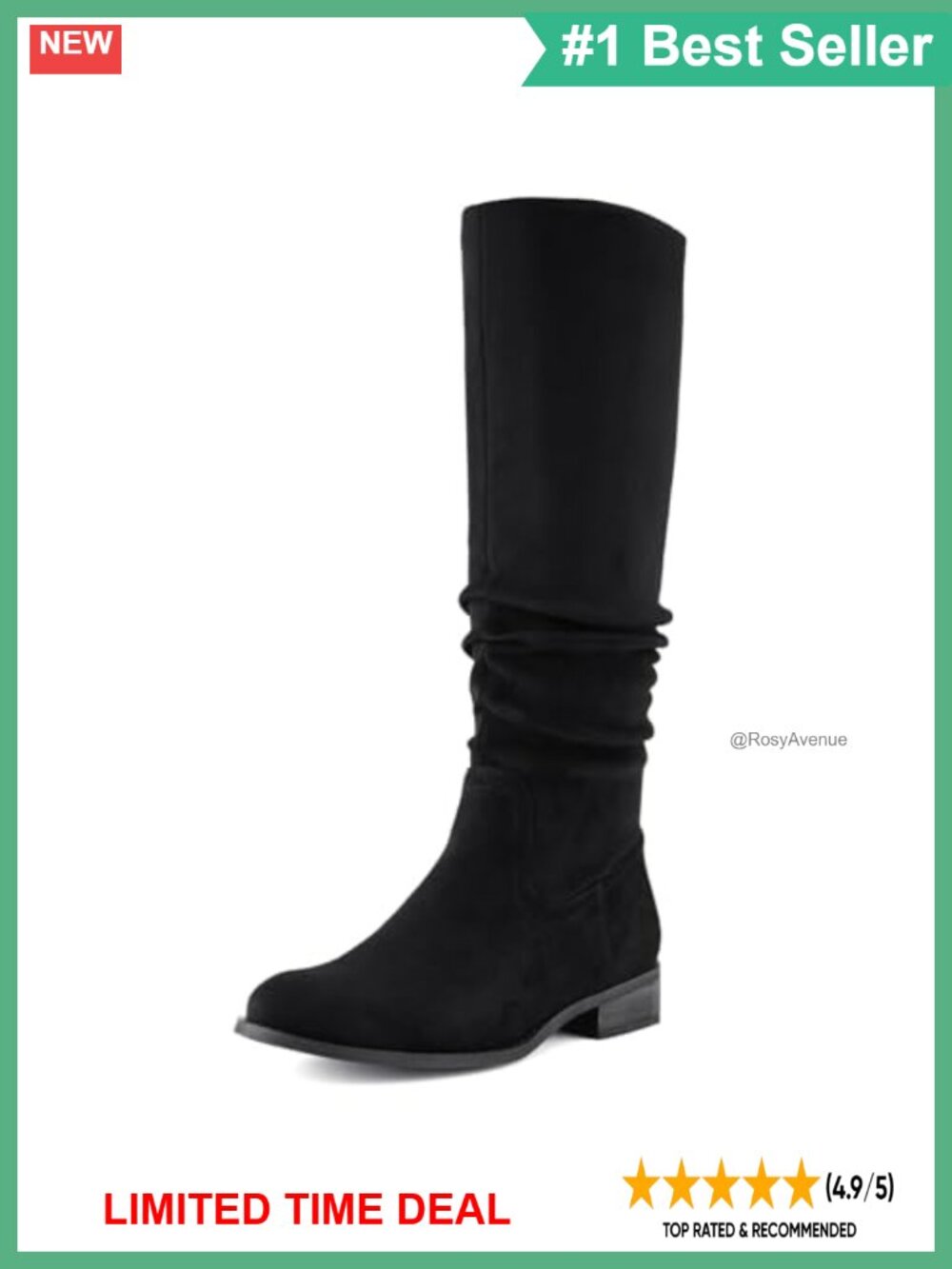 Knee High Faux Suede Slouch Boots Pointed Toe Low Heel Zip